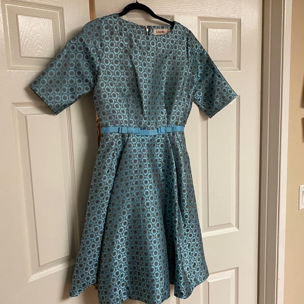 Blue brocade midi dress